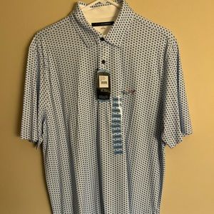 Men’s White/Blue Brand New Greg Norman Polo, Size L
